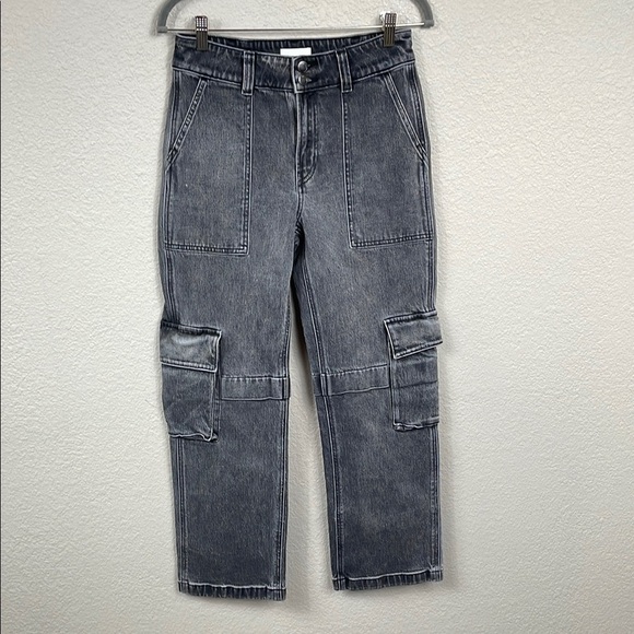 Oak + Fort Black Washed Cargo Jeans Baggy Loose Relaxed Sz 26 - Picture 4 of 12